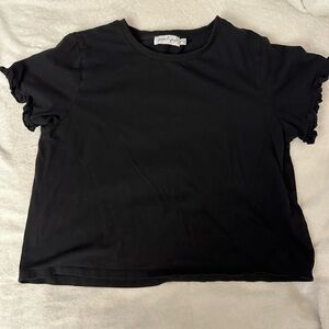 Petal & Pup Black Ruffle Sleeve Tee | Cropped Boxy Top | Size 12